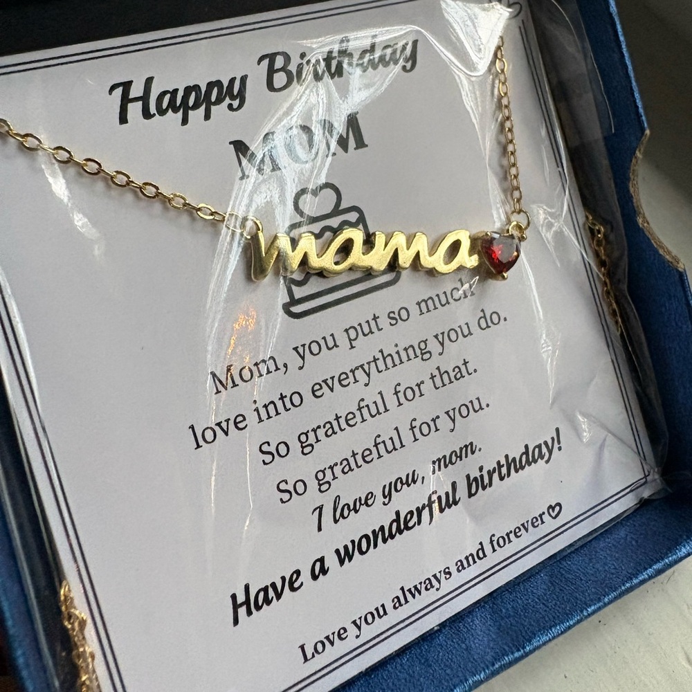 Gold 'Mama' Necklace with Red Heart Charm